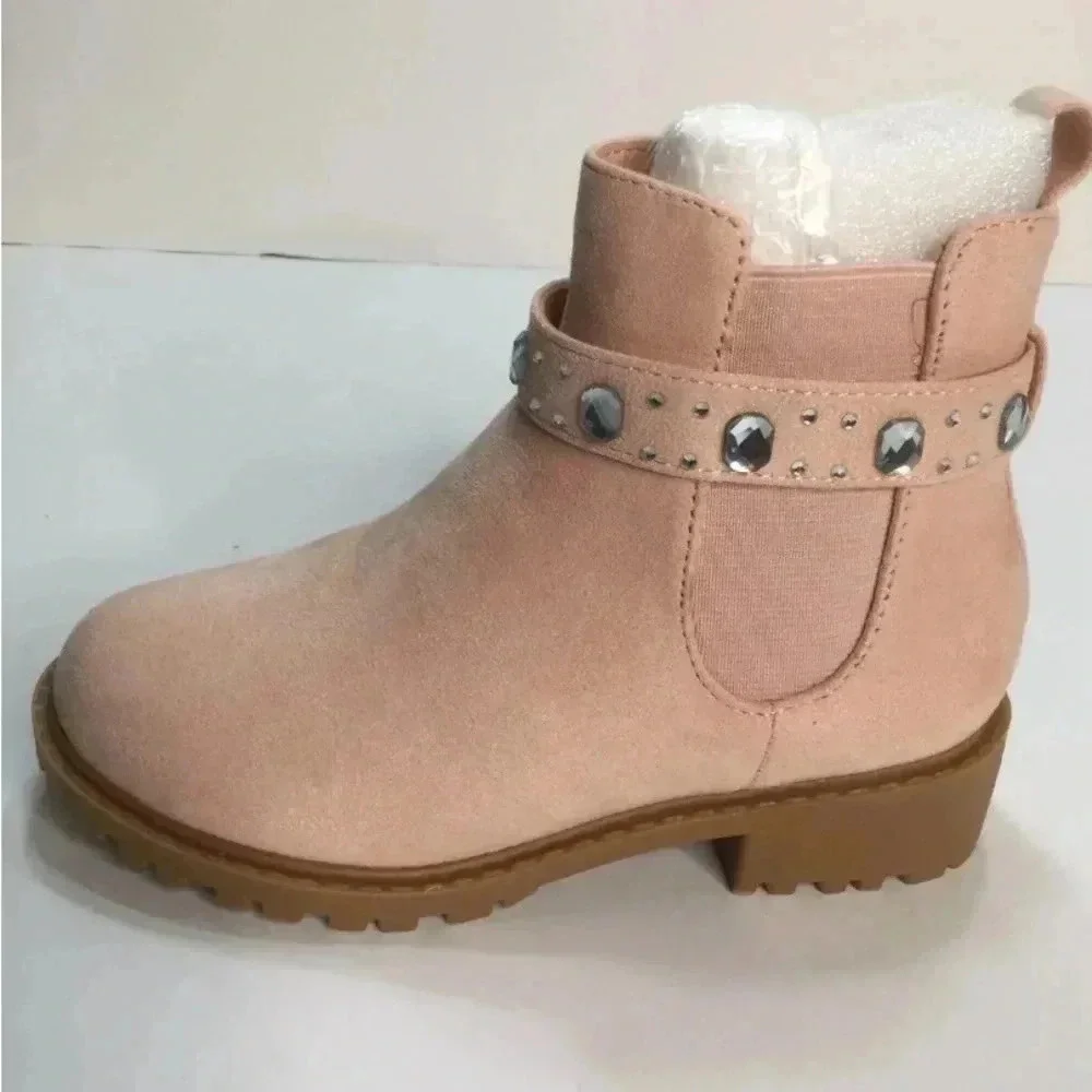NIB Rilista Girls Lug Sole Boot Chelsea Non-slip  Suede Rhinestone Kids Size 4